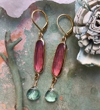 Tourmaline tone gold plated Sundance charm handmade earrings Artisan Jewelry