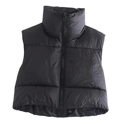 KEOMUD Women's Winter Crop Vest Lightweight Sleeveless Warm Small Black