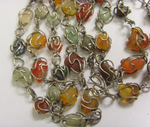 vintage assorted polished gem stones wire wraped artisan made 31" necklace 49564 - Picture 4 of 8