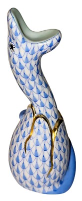 SMALL BLUE HEREND PORCELAIN FISHNET SNAKE FIGURINE