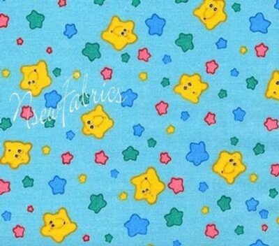 CARE BEAR Cotton Fabric-Smiley Face Stars-Make A Wish- DIY Craft-Quilt-BTHY