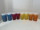Vintage Fire King Glamalite Rubber Coated Tumblers Set of 8 w/ Caddy Atomic MCM