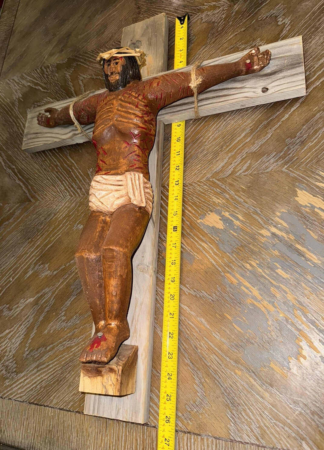 26” X 22” Hand carved Crucifix Jesus on the cross catholic christian wood wooden
