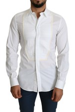DOLCE & GABBANA Shirt GOLD White Formal Tuxedo Dress Top 37/US14.5/XS RRP $800