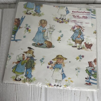 Vintage NOS Kims Country Cousins Gift Wrap Red Farm Studios Little Girls