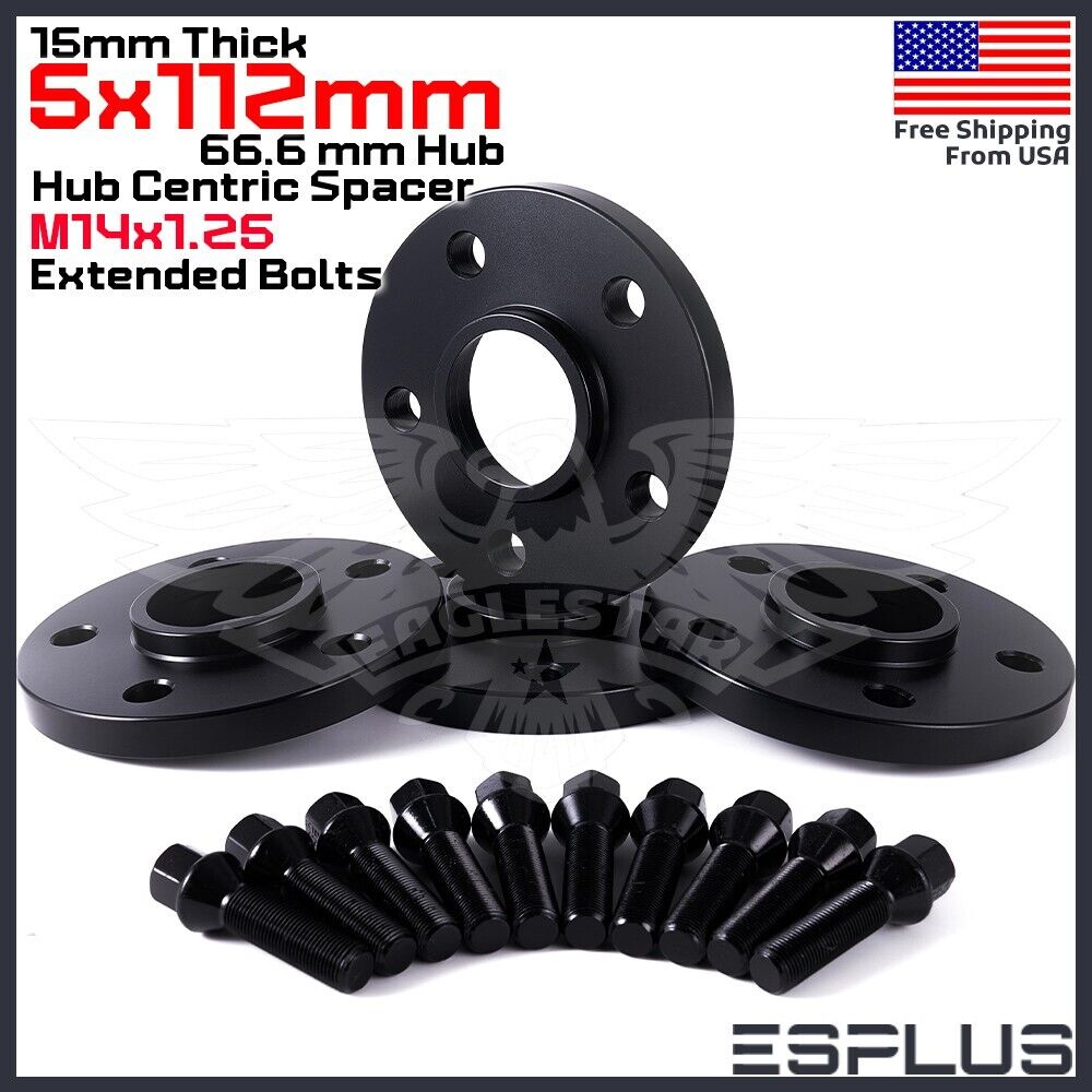 [4] 15mm Thick BMW G-Body 5x112 C.B 66.6 Wheel Spacer Kit 14x1.25 Bolts Included