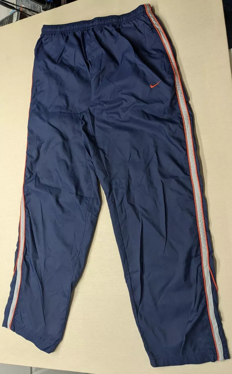 Vintage Nike Y2K Men's Athletic Track Pants Size Large Warm Up Navy Orange