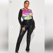 Fashion Nova Stacked Up Faux Leather Cargo Legging - Black Size 1X NWOT 