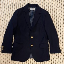 Lands End Boys Holiday Hopsack Blazer Deep Navy With Gold Buttons Size 7 Exc
