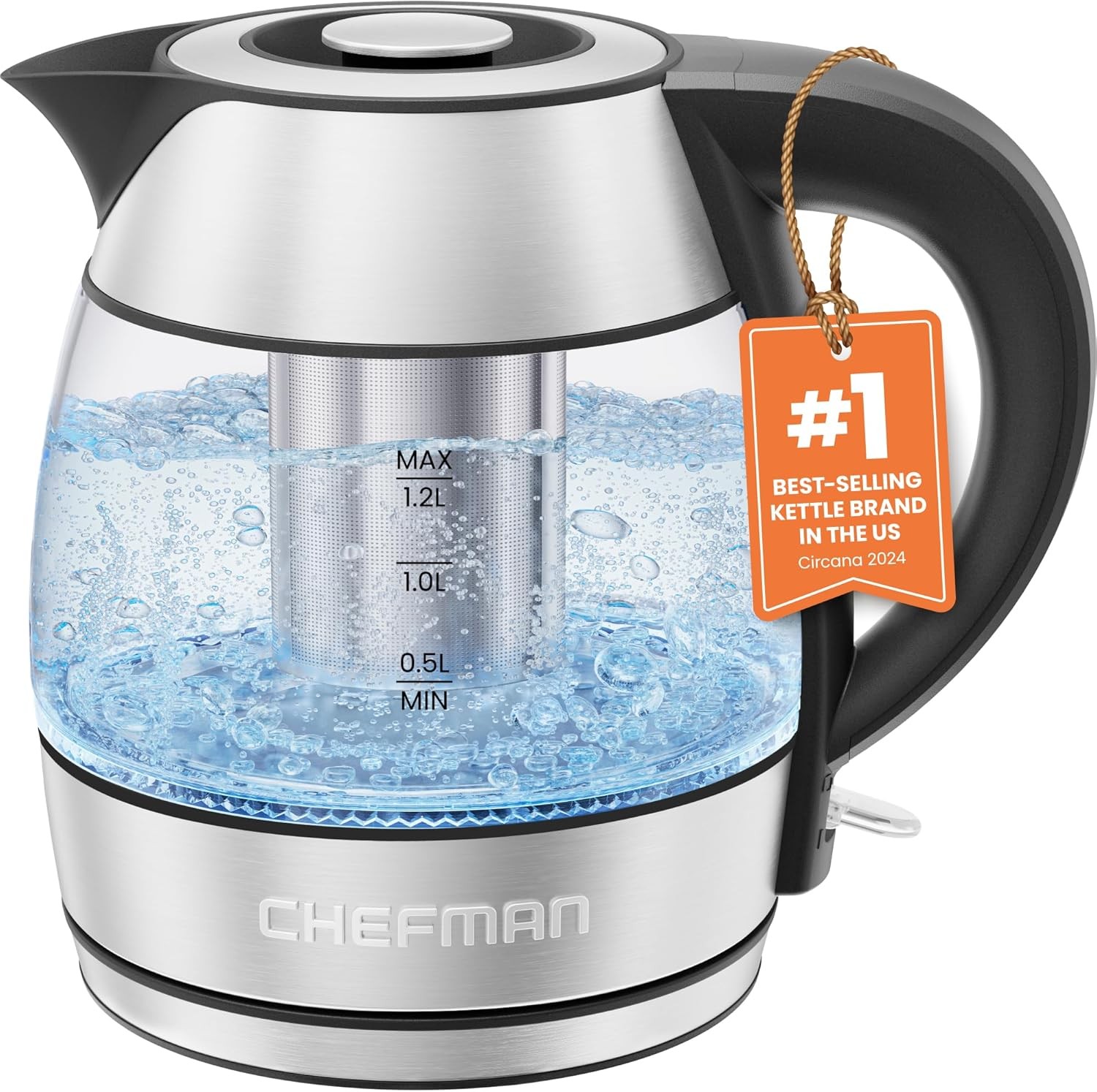 CHEFMAN 1.2L 1500W Electric Kettle - Stainless Steel (Open Box)