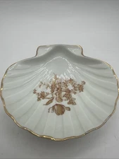 LIMOGES VTG Porcelain Shell Trinket Dish Flowers Gold Trim Cottagecore Retro
