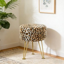 HST Leopard Print Ottoman Faux Fur Footrest Bench Stool Accent Chair for Bedroom
