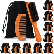 10 Sets Natural Boar Bristle Brush, Pear Wood Dual Sided Wide Tooth Comb with...