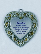 Collectible Christmas Ornament Gloria Duchin-Sister-USA Made Heart Gold Glitter