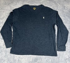 Polo Ralph Lauren Custom Slim Fit LS V-Neck T-Shirt Men's XL Blue w/ White Logo