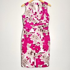 ADRIANNA PAPELL Pink Cream/Ivory Floral Dress Lined Sleeveless Size 4 Petite