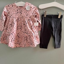 Baby Girl 0-3 months F&F Pink Grey 2 Piece Unicorn Dress Set BNWT(38 02)