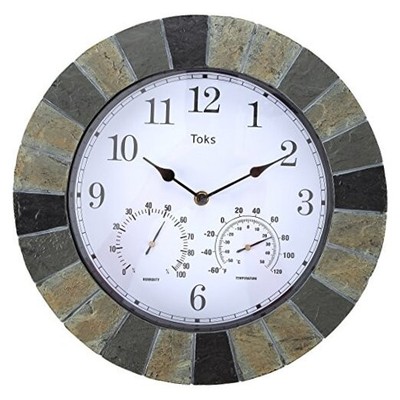  Hanging Wall Clock, Includes a Thermometer and Hygrometer and is Ideal Slate