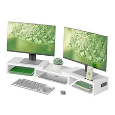 Dual Monitor Stand Riser with Smartphone Holder, Adjustable Length  White