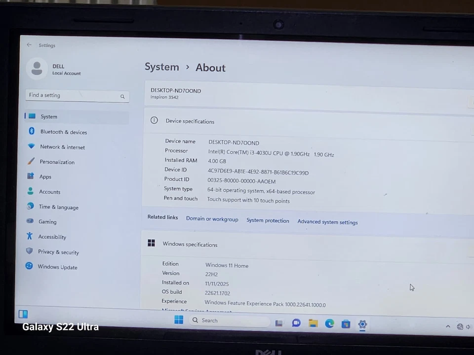 戴尔 15-3542 15.6 英寸触摸屏幕 4GB,500GB SOTRAGE WIN 11 100% 电池 SD 卡!! — 第 2/4 张图片