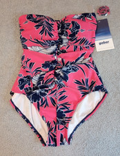 Womens GABAR pink, blue white 1-piece swimsuit optional neck strap size 12 NWT