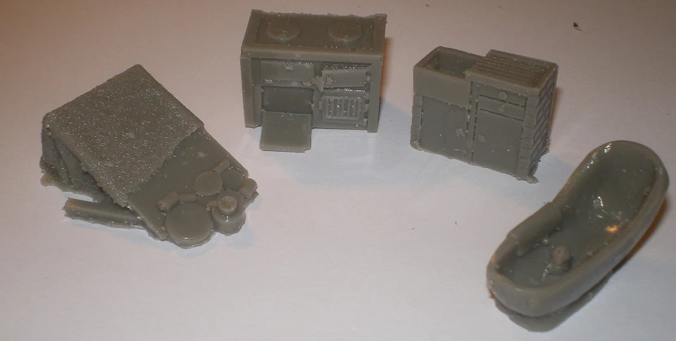 FRONTLINE WARGAMING Frontline 20 mm (1/72) Möbel - Küchenspüle, Herd, Tisch & Bad