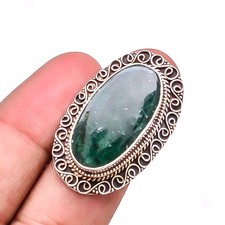 Green Aventurine - India Gemstone 925 Sterling Silver Bali Ring S.8 R16
