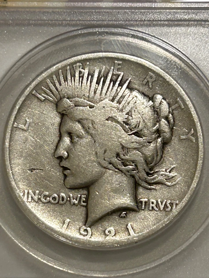 1921 Peace Silver Dollar ANACS F12 Key Date Peace/ High Relief - Image 2 of 4