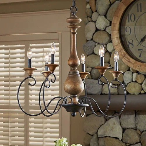 Quoizel Auburn 28" Wide 6-Light Rustic Traditional Wood Chandelier - Picture 3 of 5