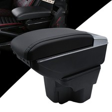 Double Layer Armrest Box For Kia Rio 2012-2016 - Black Leather Console With 7 Us
