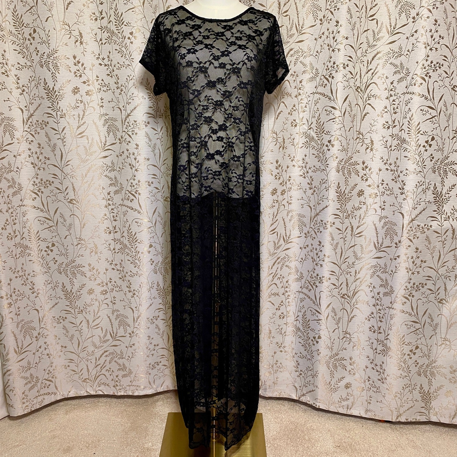 Sheer All Over Lace Black Maxi Dress Dark Cottagecore Goth Whimsigoth Festival
