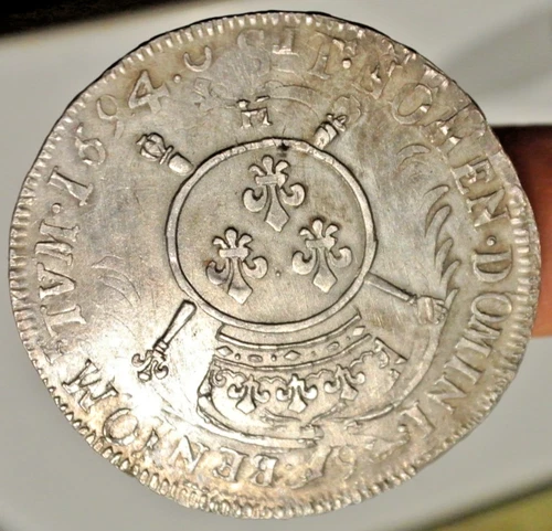 KING LOUIS XIV   ECU PALME 1594 RENNES  surfrappée ECU INSIGNES ROCHELLE 26GR80