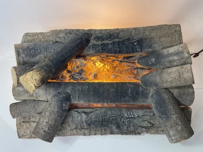 Vtg Mid-Century FAKE Electric FIREPLACE 20" Wooden Logs Rustic Rotating Fire - Image 1 of 4