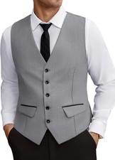 Men's Slim Fit Vest Formal Business Wedding Dress Waistcoat Adjustable Back