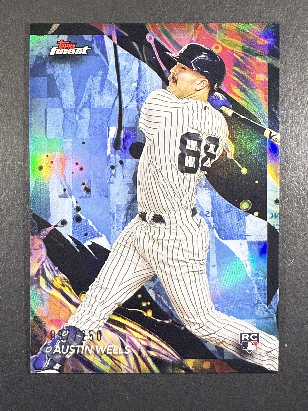 2024 Topps Finest #116 Austin Wells Sky Blue Refractor /250 SP RC Rookie Yankees