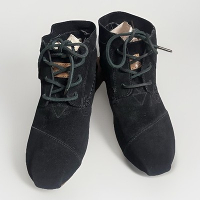 TOMS Moccasin Women Bootie Boots Size 6 Medium Black Suede Lace Up NEW WO BOX