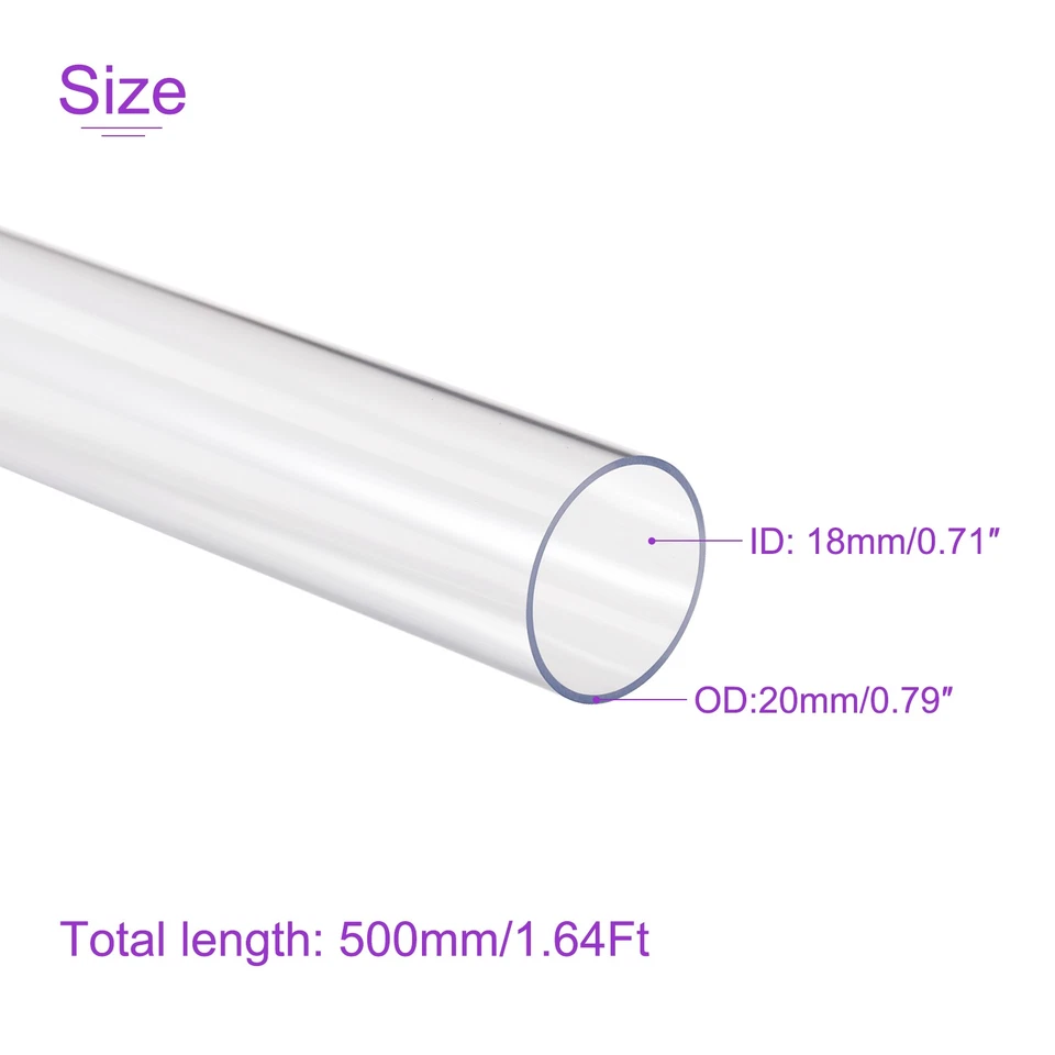 1Pack 18mm (0.71")x20mm (0.79")x0.5M/1.64Ft Clear Rigid Tubing Pipe for Plumbing - Изображение 3 из 4