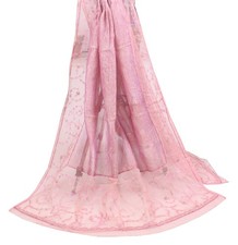 Sushila Vintage Zardozi Work Dupatta Pink Net Mesh  Tissue Wedding Long Stole