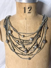 Vintage Multi Strand Silver Toned Layered Necklace Costome Jewelry