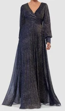 Betsy & Adam Women's Blue Galaxy Metallic V-Neck Gown Dress Size 16