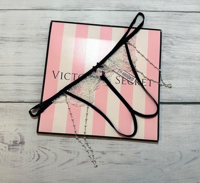 Victoria s Secret Dream Angels Pearl Chain Lace V-string Panty Sz S - Open Back