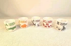 Set of 5 Vintage MCM Hazel Atlas Milk Glass Kiddieware Milk Mugs A,B,C,G,H