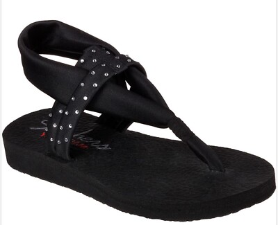 Skechers Sandal Flip Flop Meditation Shooting Star Yoga Foam 38612 BLACK Size 8
