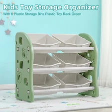 Kids Toy Storage Organizer With 6Plastic Storage Bins Plastic Toy Rack Green