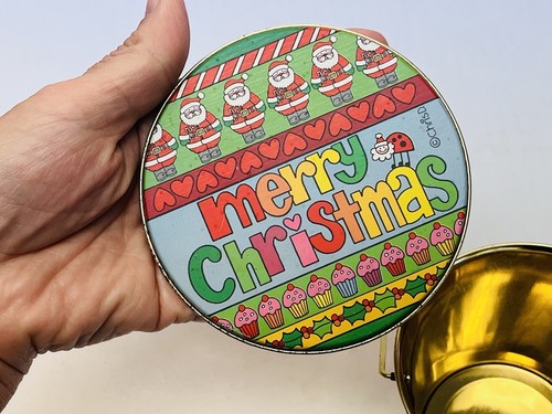 Vintage Merry Christmas Tin Bucket Chris Davenport Enesco 1985 Holiday HTF BIN G - Picture 4 of 11