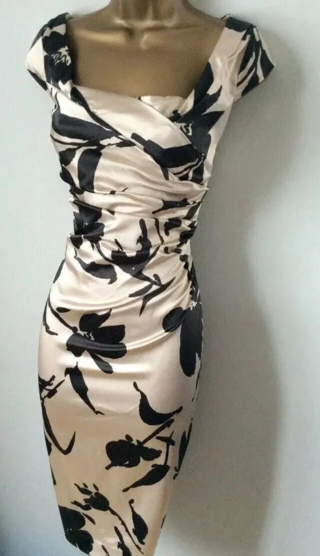 Gorgeous Coast Floral Satin Fitted Wiggle Dress Occasion Wedding Size UK 12  | eBay