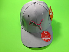 PUMA Stretch Fit Adult Hat Size S/M Gray with Pink Outline NEW