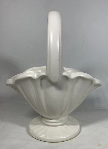 Hull Pottery Basket In Ivory Matte Glaze