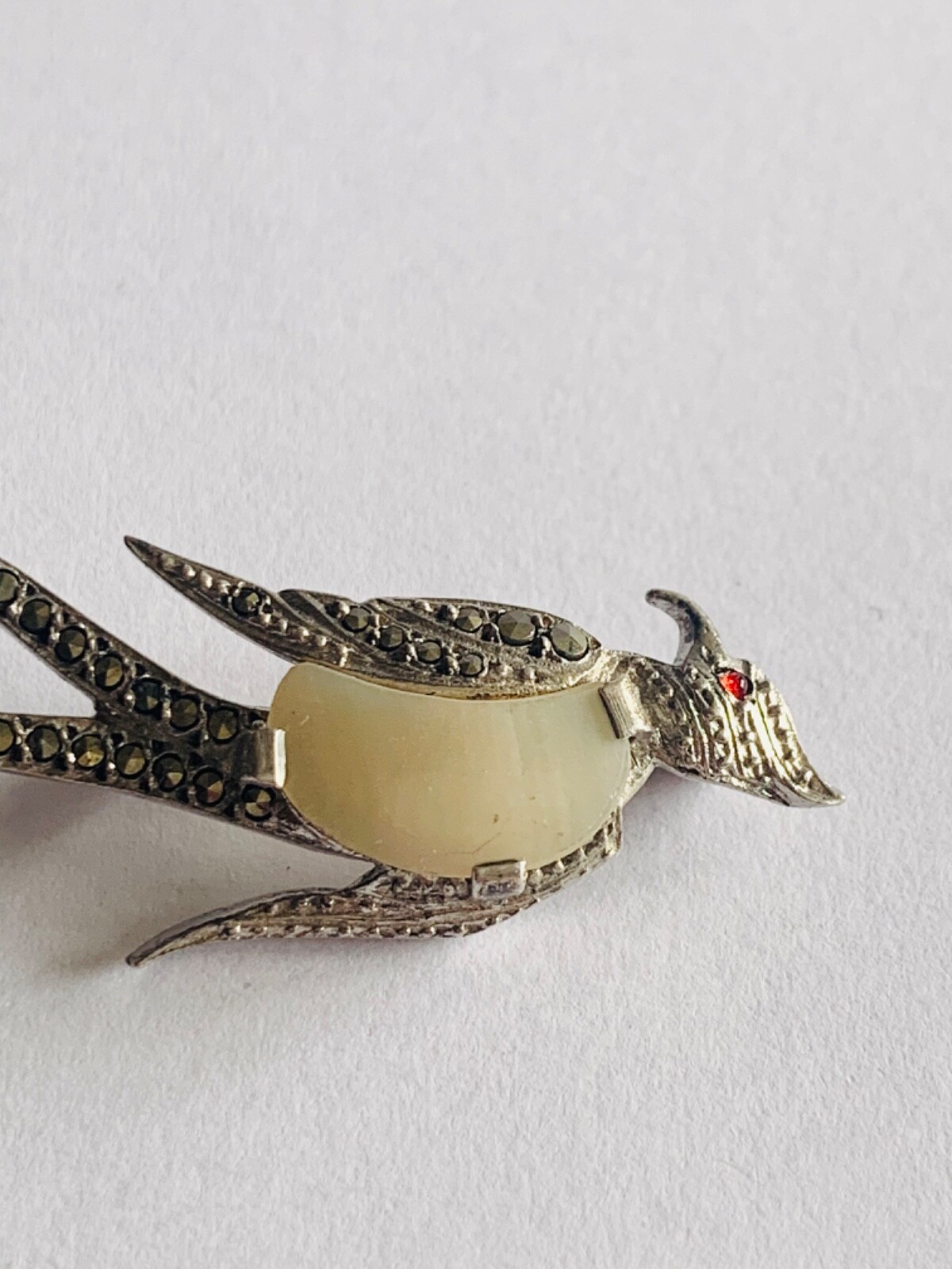 Vintage Solid Silver Bird Brooch Marcassites Broo… - image 4