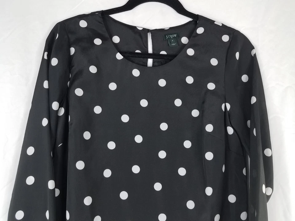 Vestido J Crew para mujer talla 0 Negro Blanco Lunares Manga 3/4 Casual Foto 2 de 4